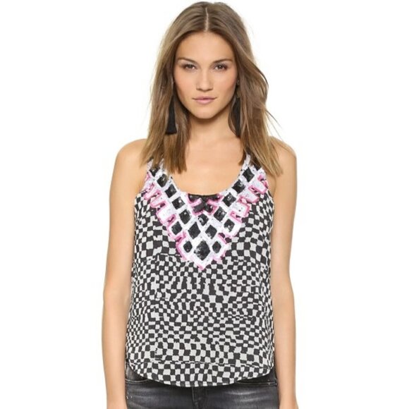 Mara Hoffman Chiffon Checkers Sequin Front Tank - Picture 1 of 3